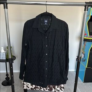 GAP Black Eyelet Button-Up Shirt